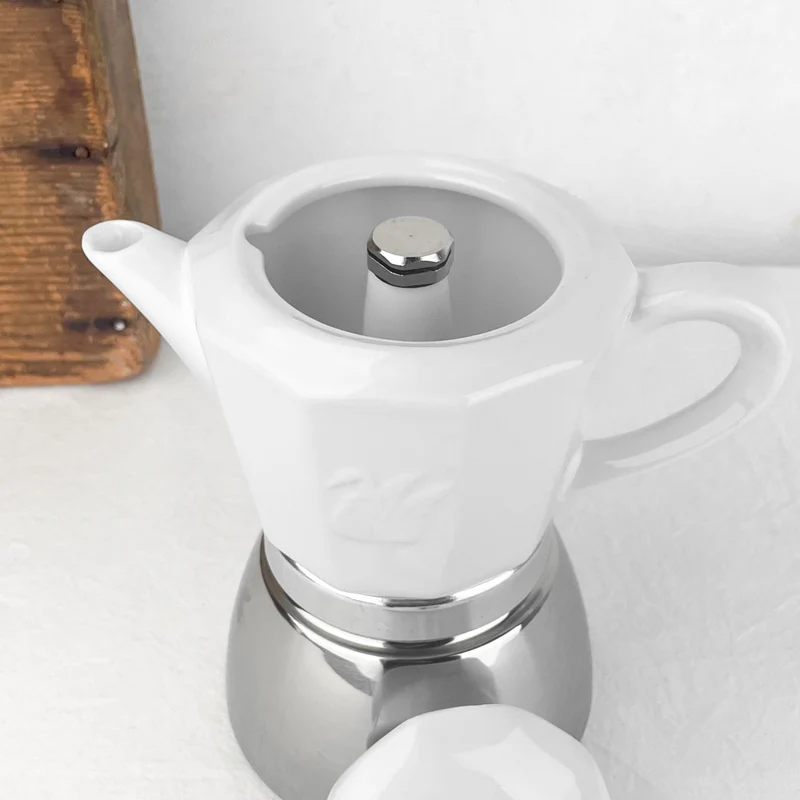 Cafetière italienne en porcelaine et inox 4 / 8 T