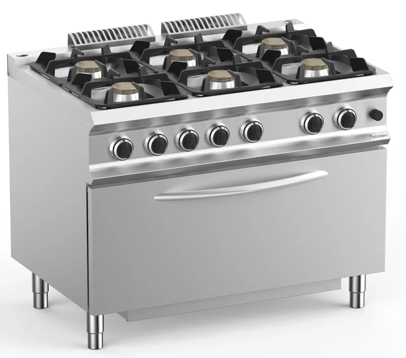 Cuisinière à gaz Dexion Lux 700 - 110/73 avec four à gaz GN2/1 - 6 feux - 50 kW