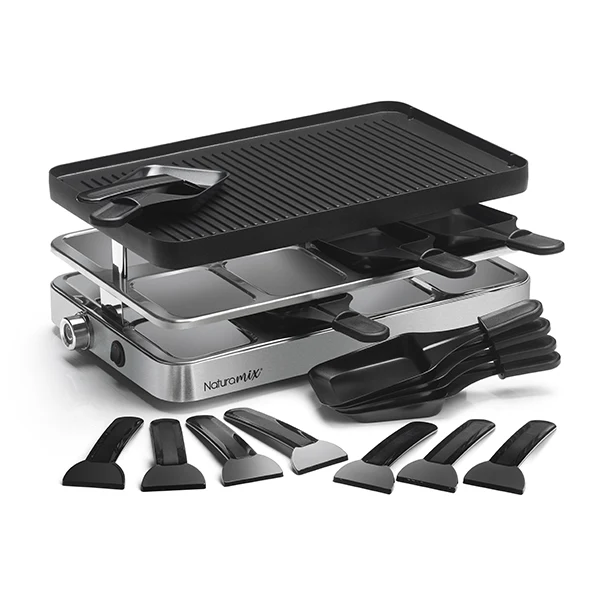 Appareil raclette-gril et crêpes électrique 8 poêlons 1200 W Naturamix