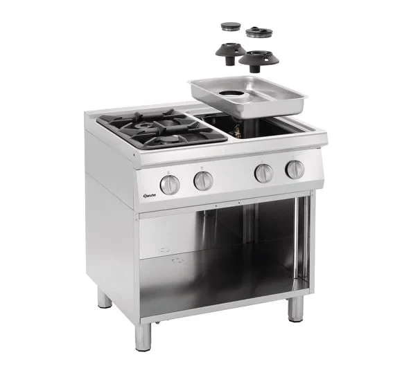 Bartscher Cuisinière à gaz Série 700 Classic avec soubassement ouvert, 4 feux - sur pied