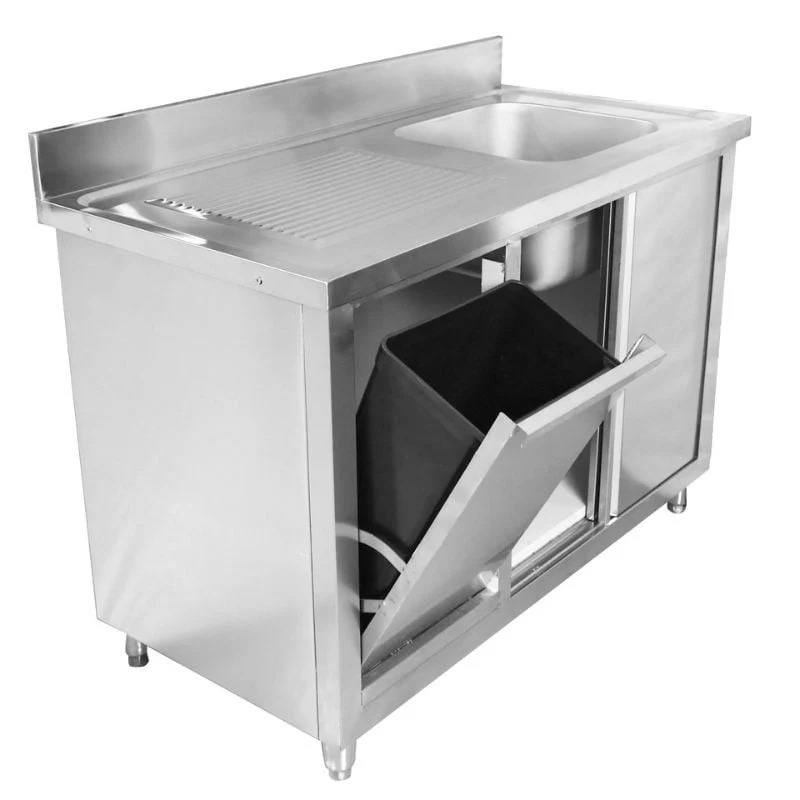 Meuble Plonge 1 Bac avec Dosseret et Poubelle - 1200 x 600 mm