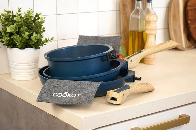 L'Incroyable Kit Cookut 2 poêles et 1 casserole à poignée amovible - myrtille
