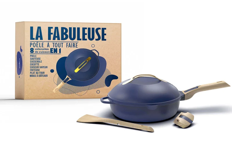 Poêle antiadhérente Cookut La Fabuleuse 8-en-1 bleue