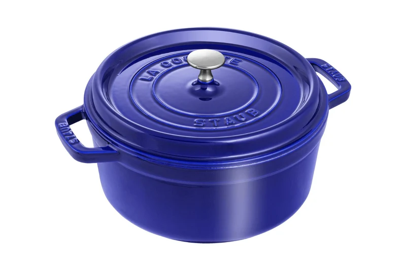 Cocotte Staub ronde en fonte émaillée bleu intense