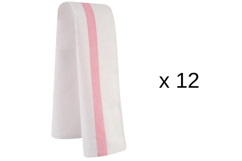 Set de 12 torchons Robur Taoste 70x50cm blanc et rose 100% coton