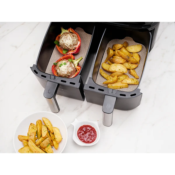 Set de feuilles de cuisson rectangulaires pour friteuses à air chaud double panier NoStik