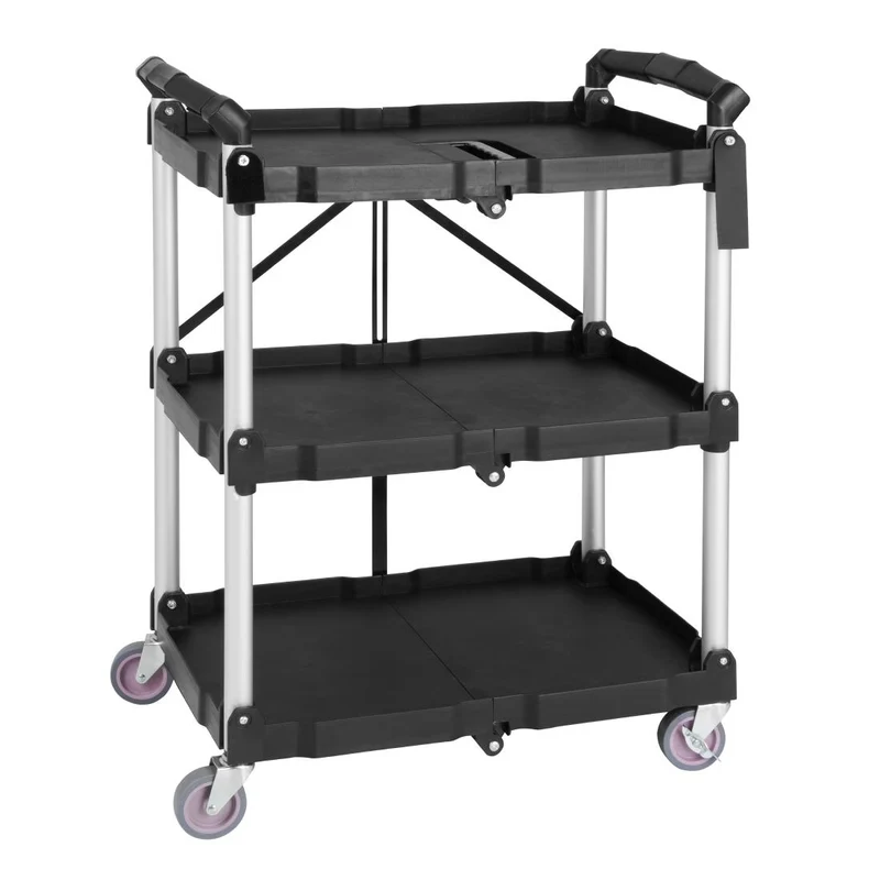 Petit chariot pliant en polypropylène Vogue 3 niveaux noir