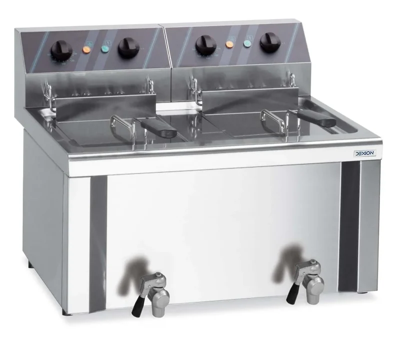 Friteuse électrique double professionnelle 8+8 Litres avec robinet de vidange, 400 V