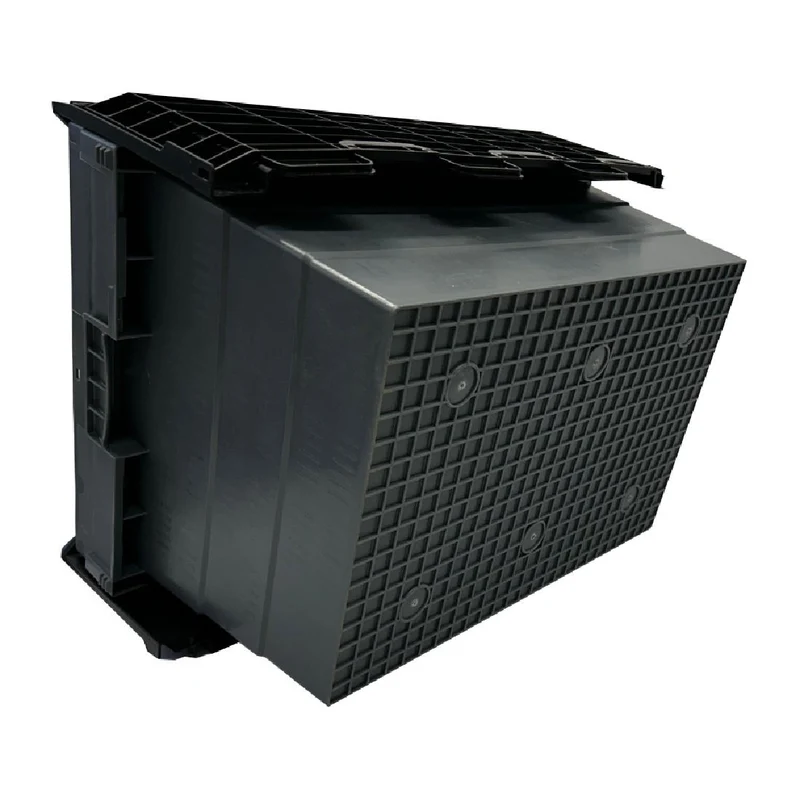 Caisse de transport/stockage en plastique Vogue avec couvercle attaché 600x400x320mm