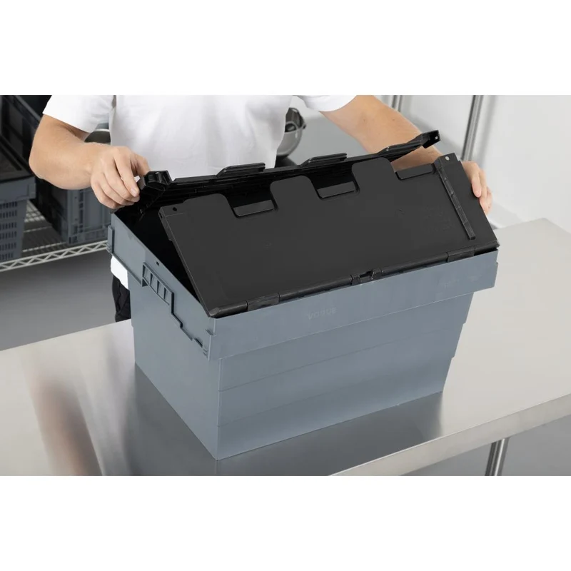 Caisse de transport/stockage en plastique Vogue avec couvercle attaché 600x400x320mm