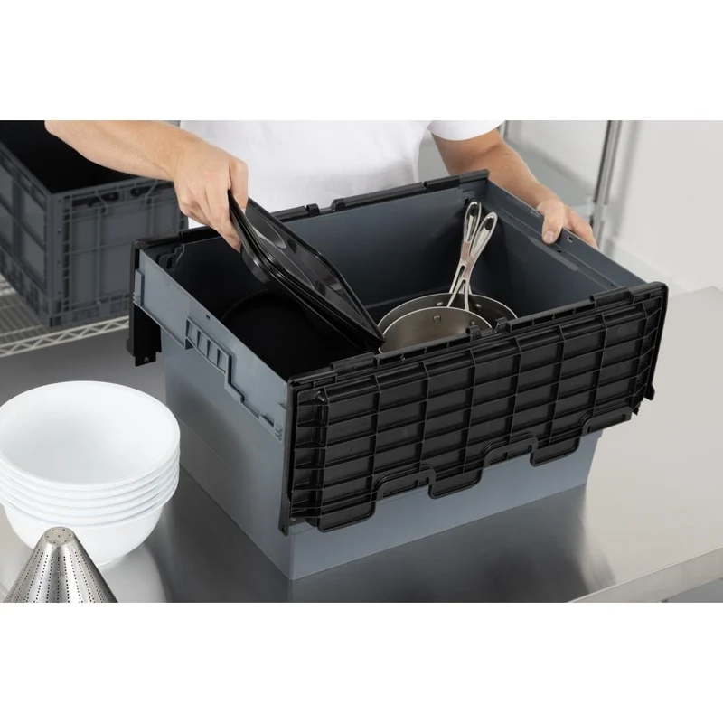 Caisse de transport/stockage en plastique Vogue avec couvercle attaché 600x400x320mm