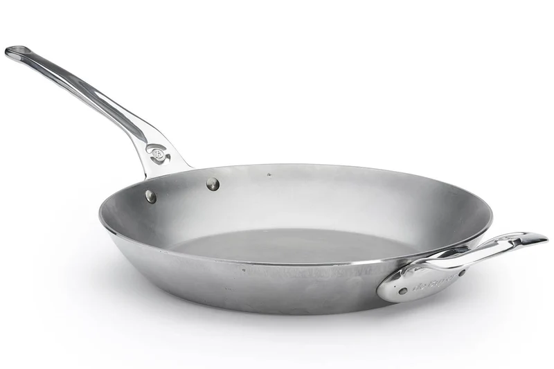 Poêle ronde De Buyer Mineral B Pro 32cm en acier, poignée et contre-poignée en fonte d'inox