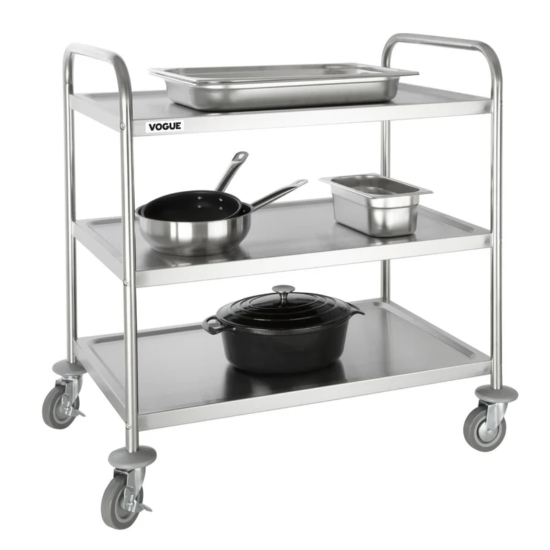 Grand chariot de débarrassage en inox Vogue 3 niveaux