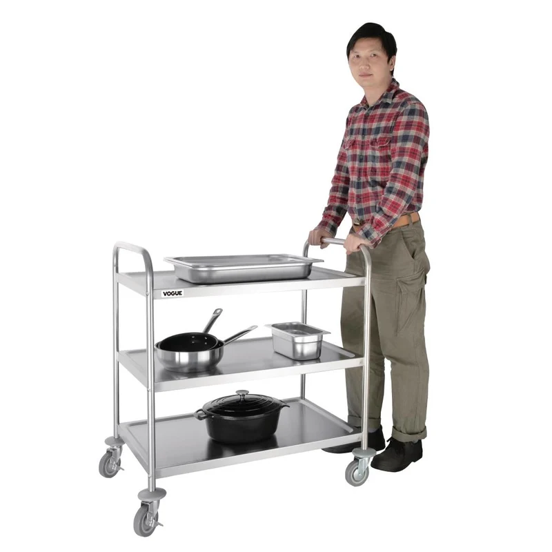 Grand chariot de débarrassage en inox Vogue 3 niveaux
