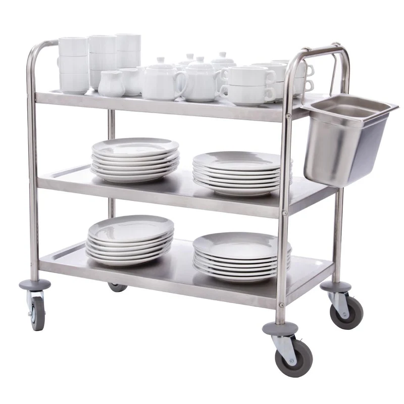 Grand chariot de débarrassage en inox Vogue 3 niveaux