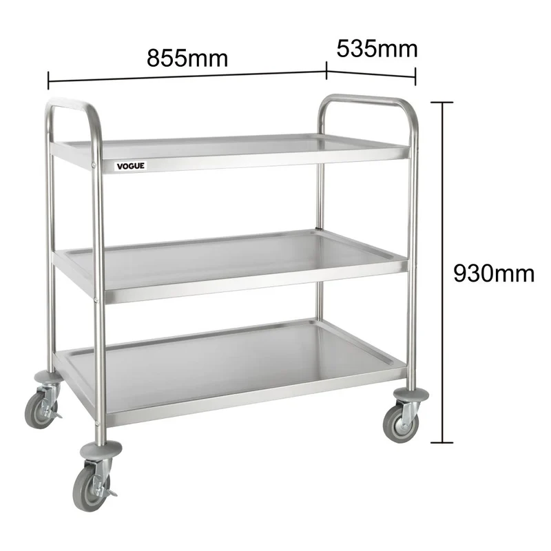 Grand chariot de débarrassage en inox Vogue 3 niveaux