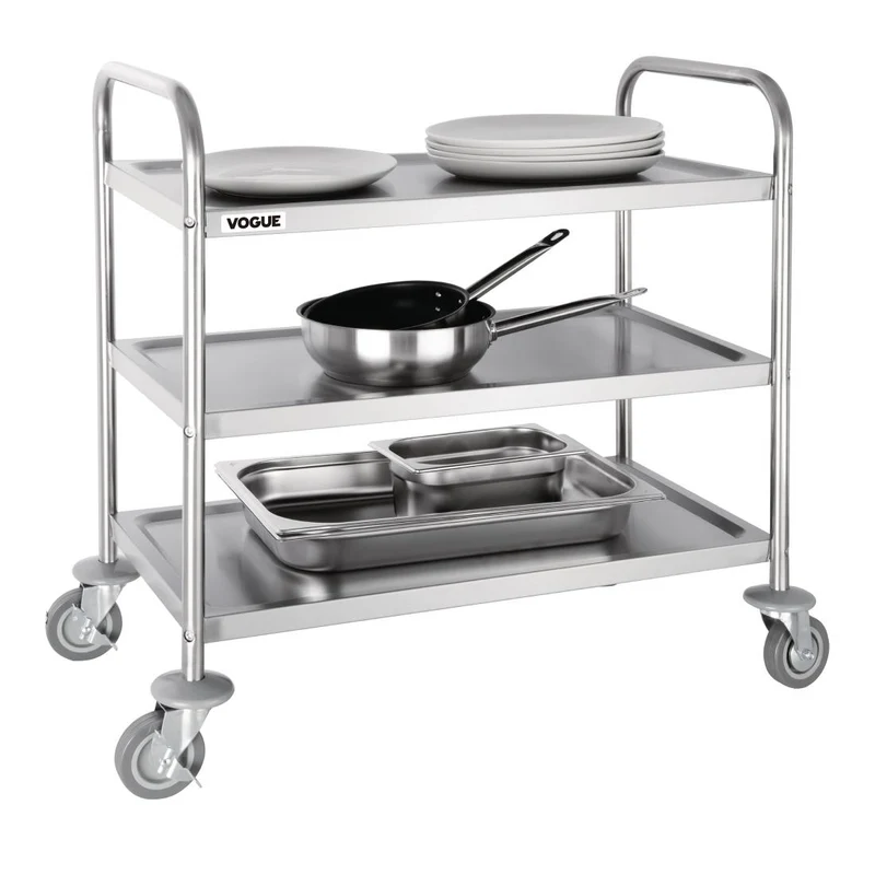 Chariot de débarrassage medium en inox Vogue 3 niveaux