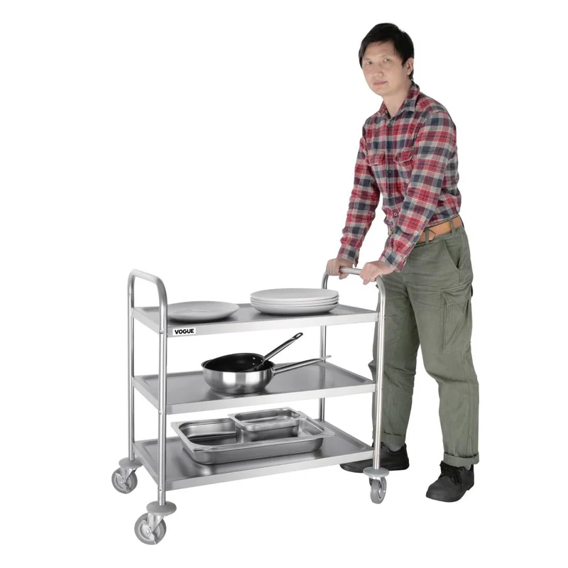 Chariot de débarrassage medium en inox Vogue 3 niveaux