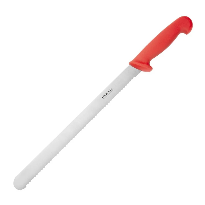 Couteau à génoise dentelé Hygiplas rouge 30,5cm