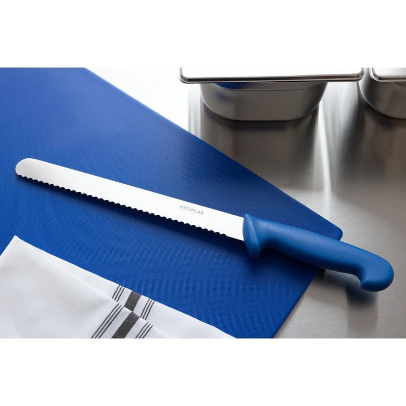 Couteau à génoise dentelé Hygiplas bleu 254 mm