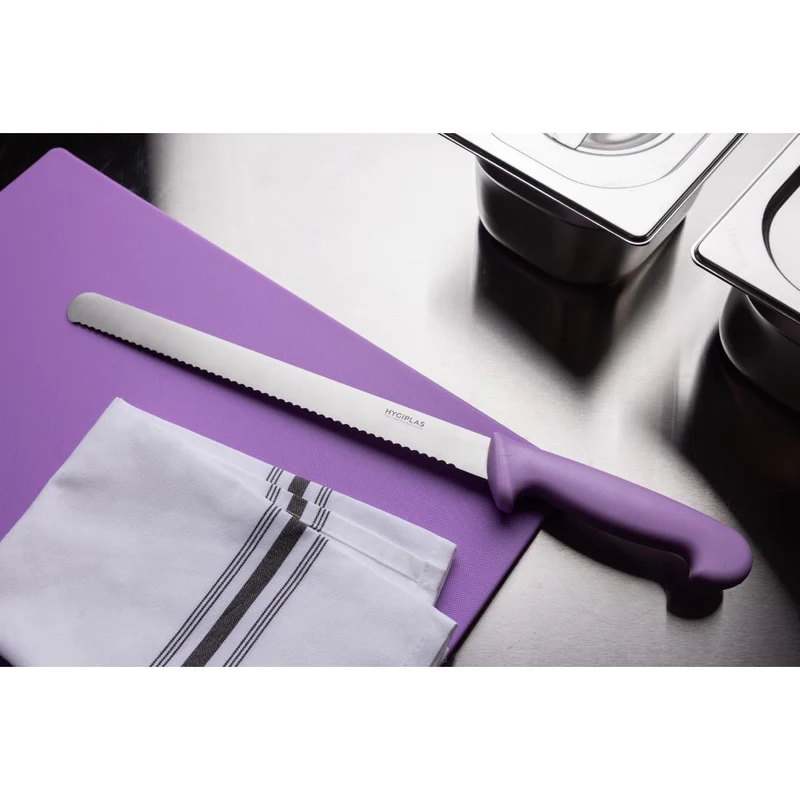 Couteau à génoise dentelé Hygiplas violet 30,5cm