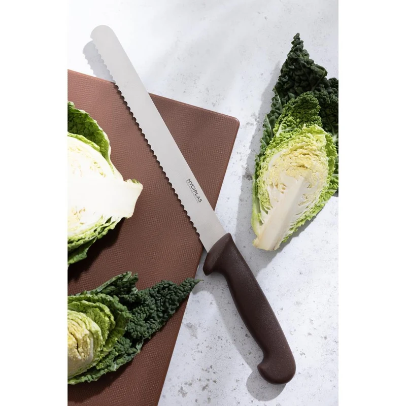 Couteau à génoise dentelé Hygiplas marron 254mm