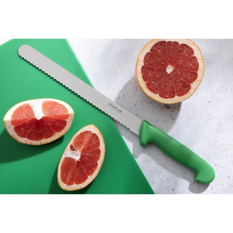 Couteau à génoise dentelé Hygiplas vert 254mm