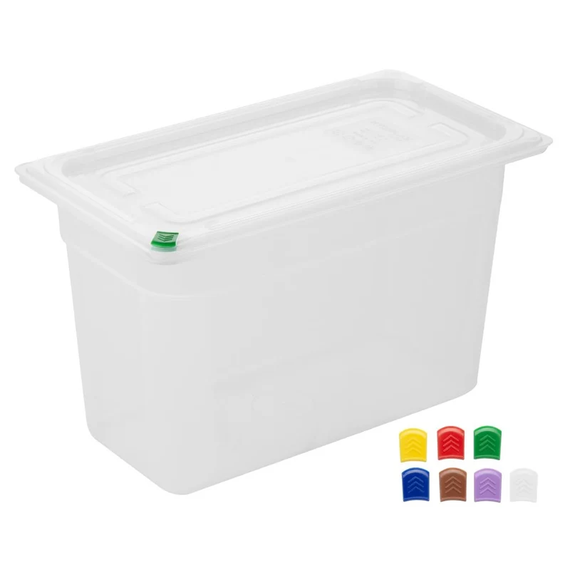 Bacs PP Hygiplas Click GN 1/3 avec couvercles et 7 clips de couleur 200mm 6,9L (lot de 4)