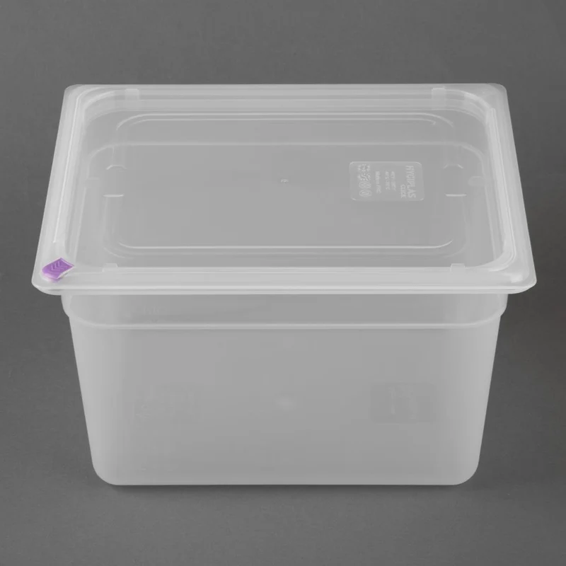 Bacs PP Hygiplas Click GN 1/2 avec couvercles et 7 clips de couleur 200mm 11,7L (lot de 4)