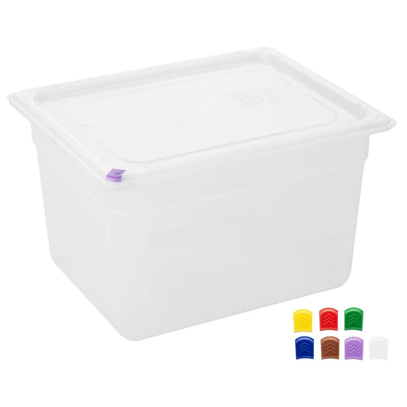 Bacs PP Hygiplas Click GN 1/2 avec couvercles et 7 clips de couleur 200mm 11,7L (lot de 4)