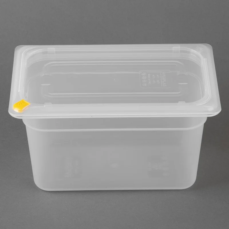 Bacs PP Hygiplas Click GN 1/4 avec couvercles et 7 clips de couleur 150mm 3,7L (lot de 4)