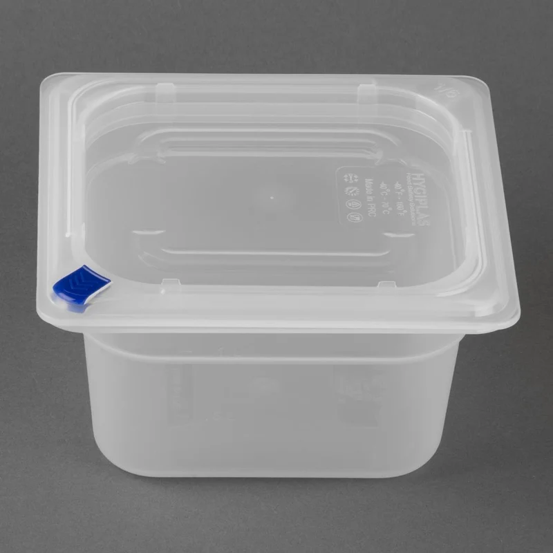 Bacs PP Hygiplas Click GN 1/6 avec couvercles et 7 clips de couleur 100mm 1,5L (lot de 4)