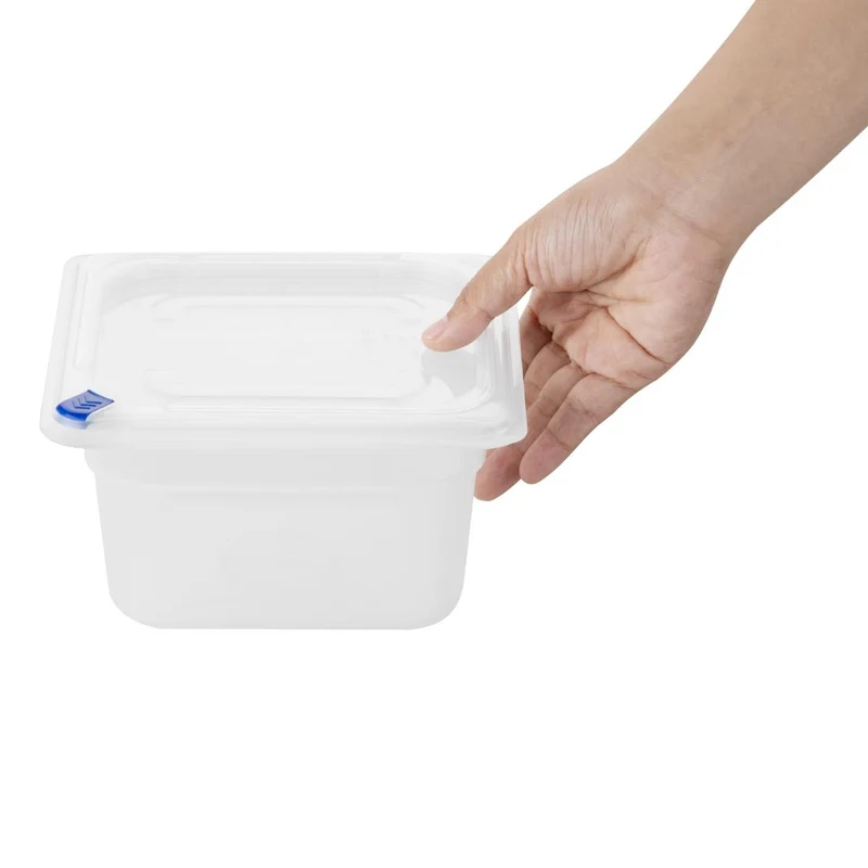 Bacs PP Hygiplas Click GN 1/6 avec couvercles et 7 clips de couleur 100mm 1,5L (lot de 4)