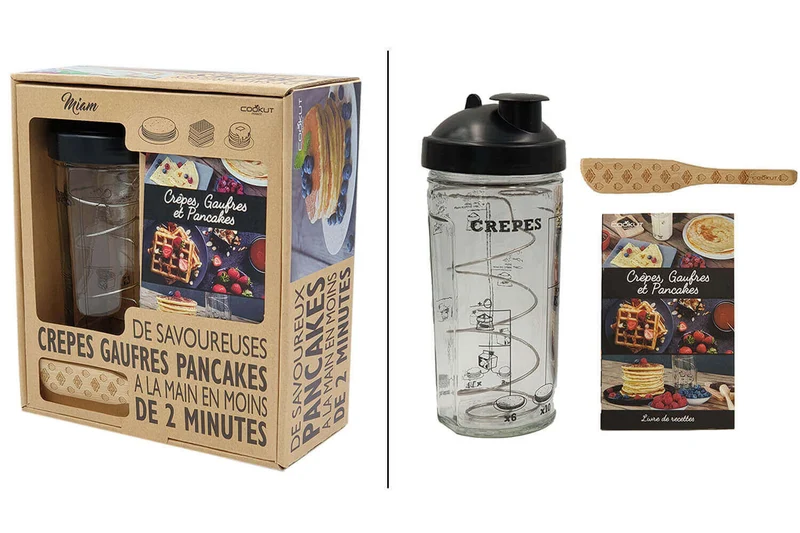 Coffret cadeau Cookut Shaker crêpes, pancakes + gaufres - 1 shaker + 1 tartineur + 1 livre recettes