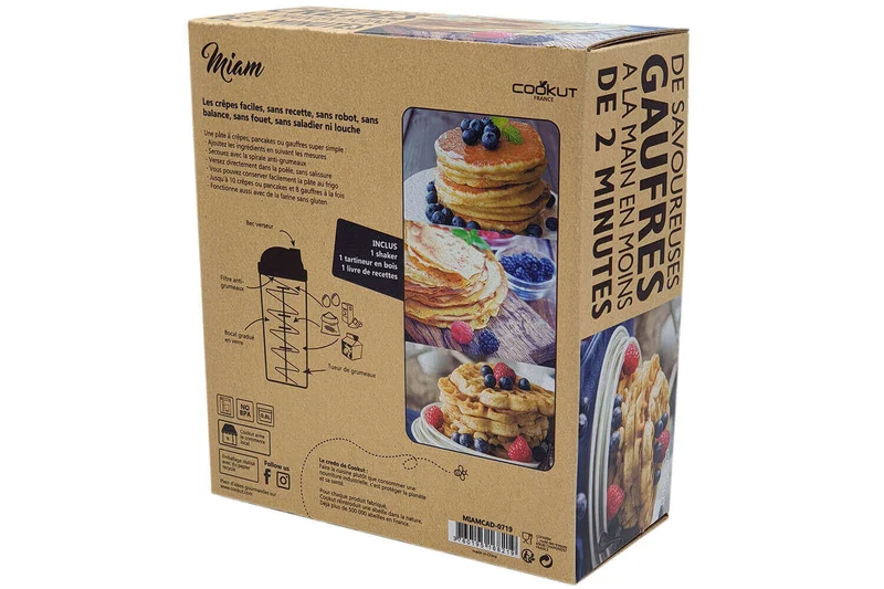 Coffret cadeau Cookut Shaker crêpes, pancakes + gaufres - 1 shaker + 1 tartineur + 1 livre recettes