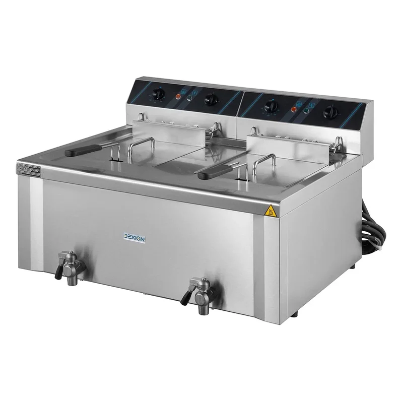 Friteuse électrique double professionnelle - 12+12 litres avec robinet de vidange, 400 V