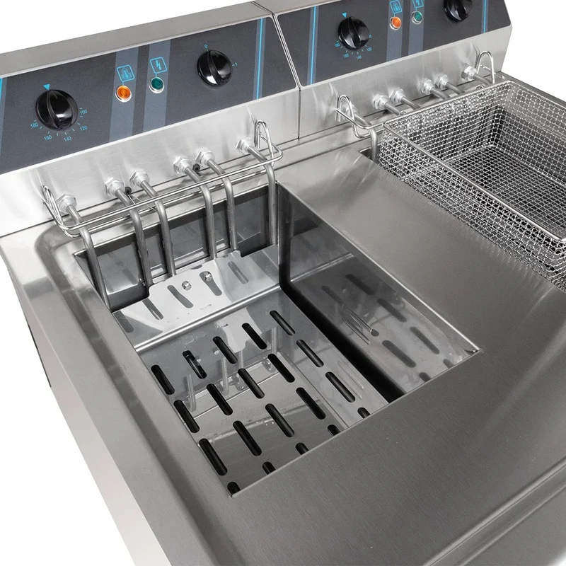 Friteuse électrique double professionnelle - 12+12 litres avec robinet de vidange, 400 V