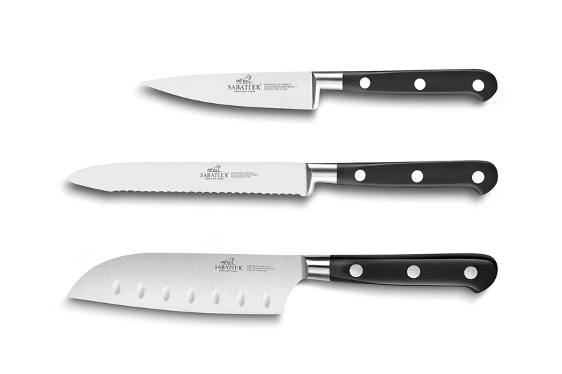 Coffret 3 couteaux Sabatier Idéal inox Office + Universel + Mini Santoku