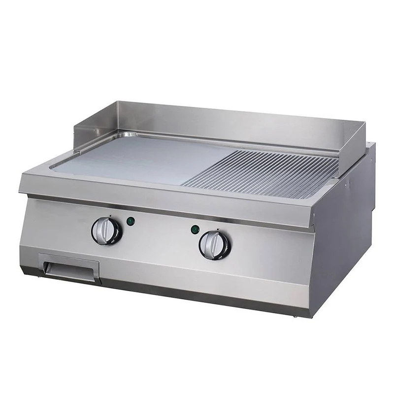 Plancha - demi-rainuré - unité double - 70 cm de profondeur - électrique