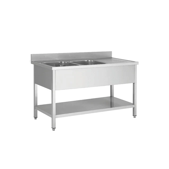 Plonge en inox - 2 Bacs avec égouttoir à droite - Skyrainbow THSTR146BL2