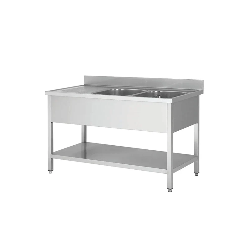 Plonge en inox - 2 Bacs avec égouttoir, 1400 x 600 x850 mm - Skyrainbow THSTR146BR2