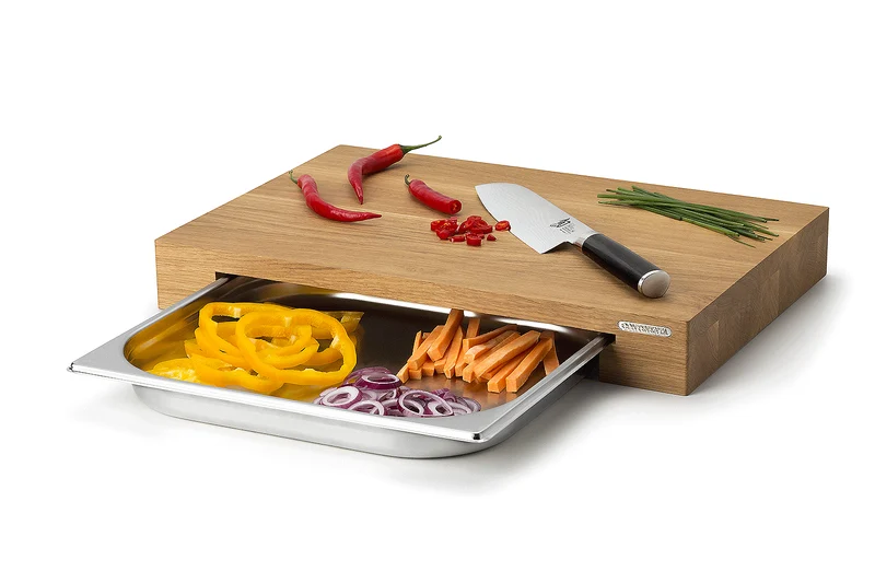 Planche à découper Continenta en bois 39x27x6cm + bac inox