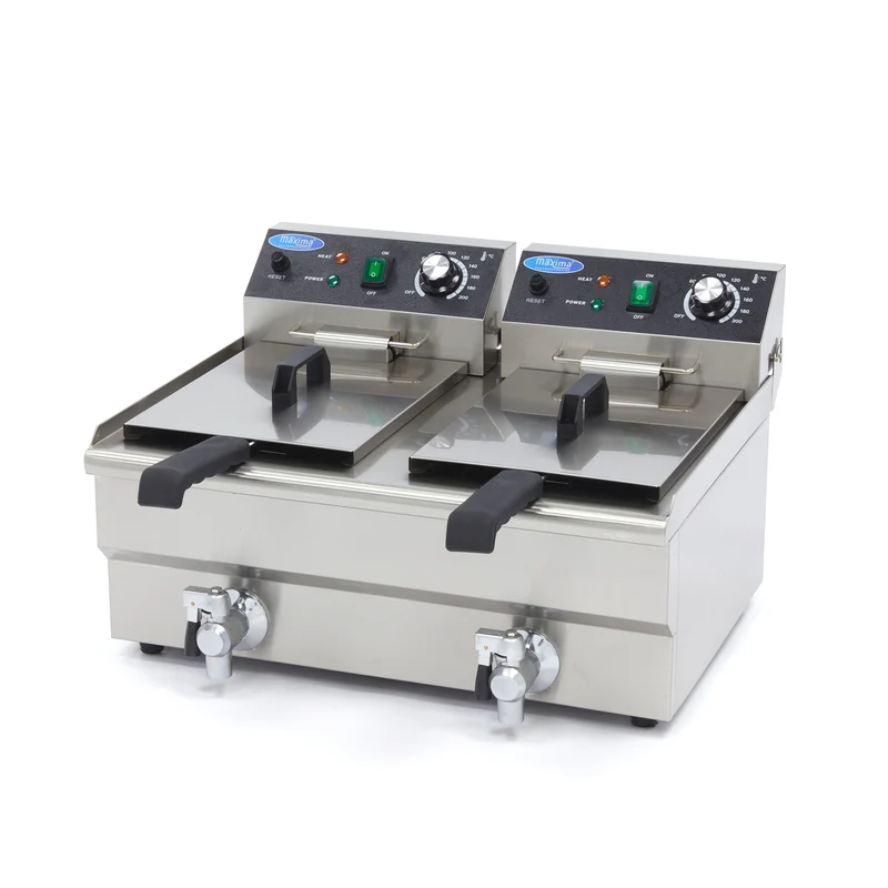 Friteuse - 2 x 10 L - 2 paniers - avec robinet de vidange