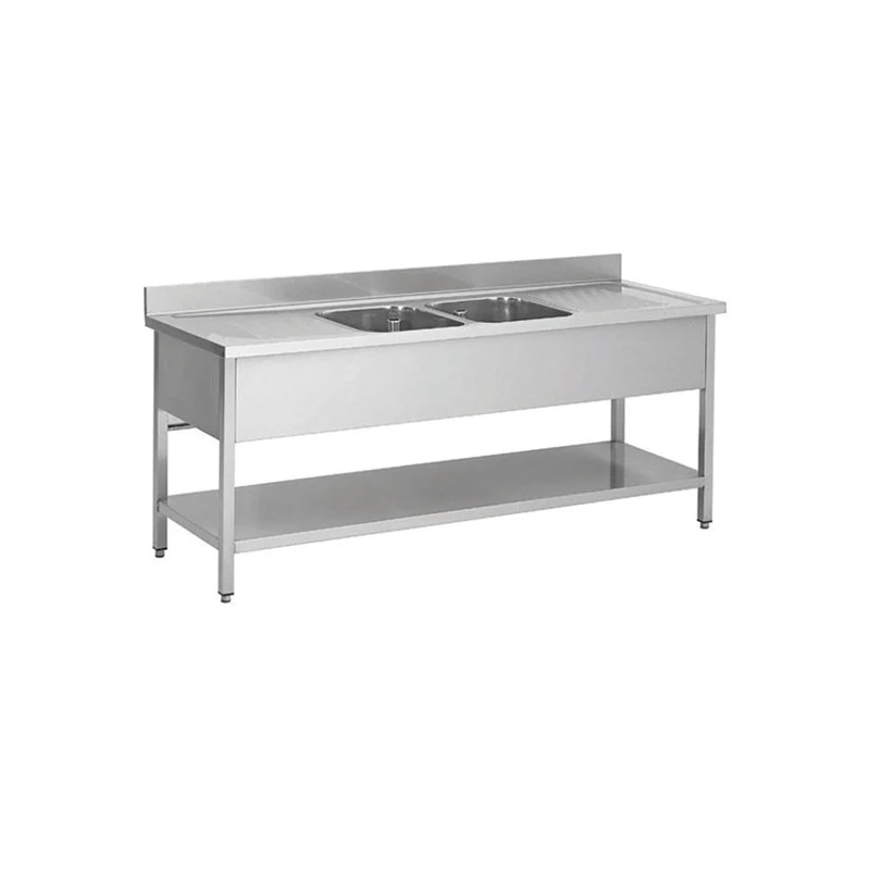 Plonge en inox - 2 Bacs - 2 égouttoirs, 2000 x 700 x850 mm - Skyrainbow THSTR207BM2