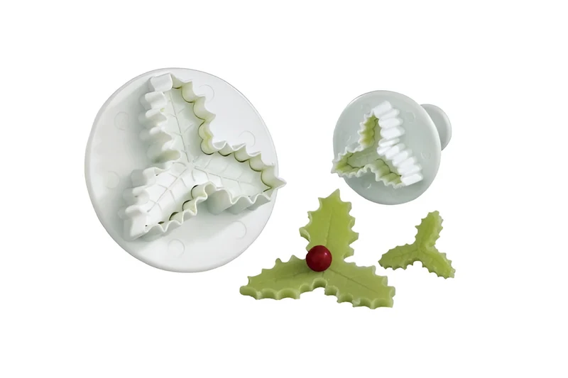 Jeu de 2 découpoirs + poussoirs feuille de houx triple Ø 22 et 45mm