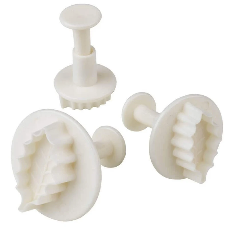 Jeu de 3 découpoirs + poussoirs feuille de houx - Tailles différentes