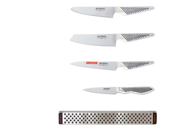 Set de 4 couteaux japonais Global GS lame en acier inox + barre aimantée