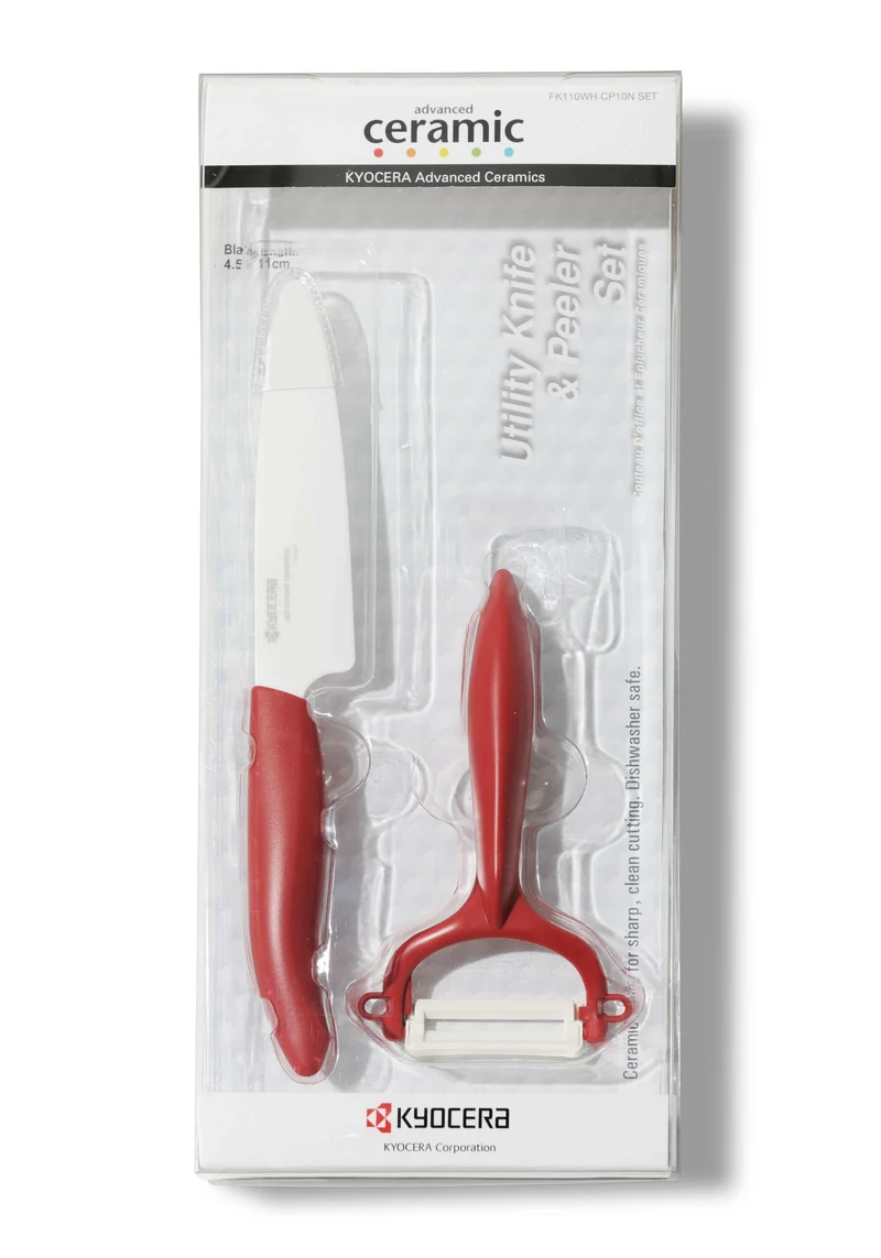 Coffret Kyocera couteau 11cm et Eplucheur vertical manche rouge