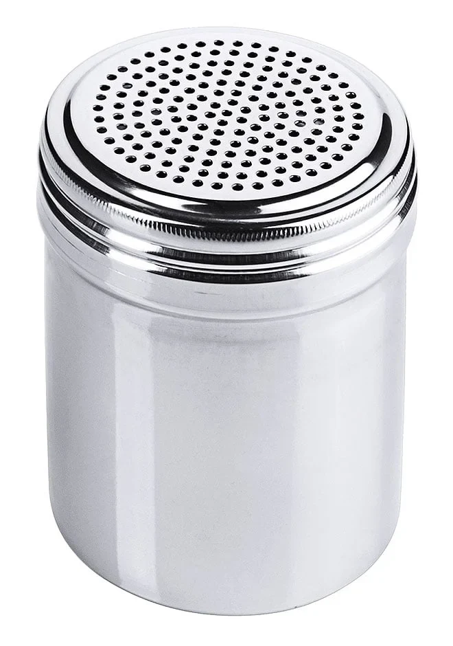 Saupoudreuse en acier inoxydable 18/10, sans poignée, hauteur 95 mm, 0,3 Lt.