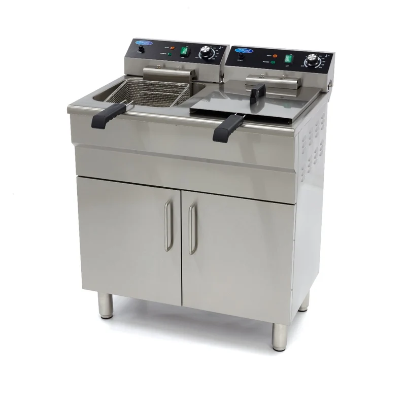 Friteuse - 2 x 16 L - 2 paniers - avec robinet de vidange et support - 230V